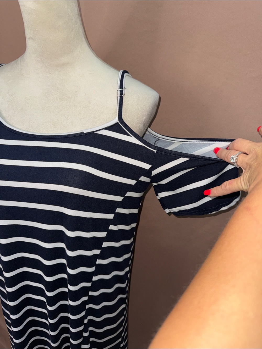 Exist Navy & White Striped Cold-Shoulder Maxi Dress W/ Adjustable Straps - Picture 5 of 9